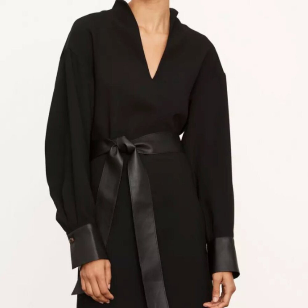VINCE Navy Blue Long Sleeve Slit Neck Dress